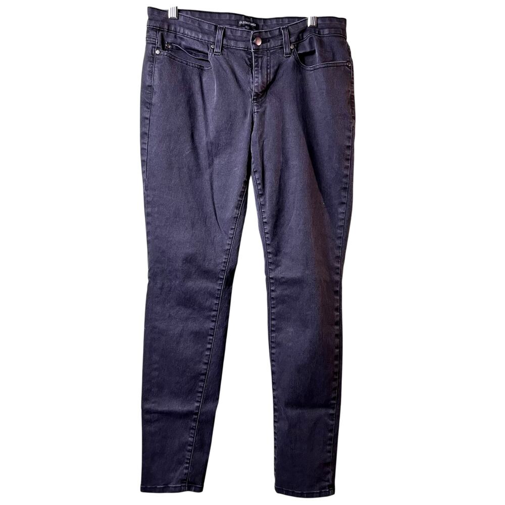Eileen Fisher Black Waxed Organic Cotton Skinny Jeans‎ 12 (2928)